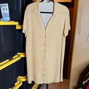 LA Relaxed Made in LA Yellow Gingham Casual Button Down Shirt Dress Size Medium